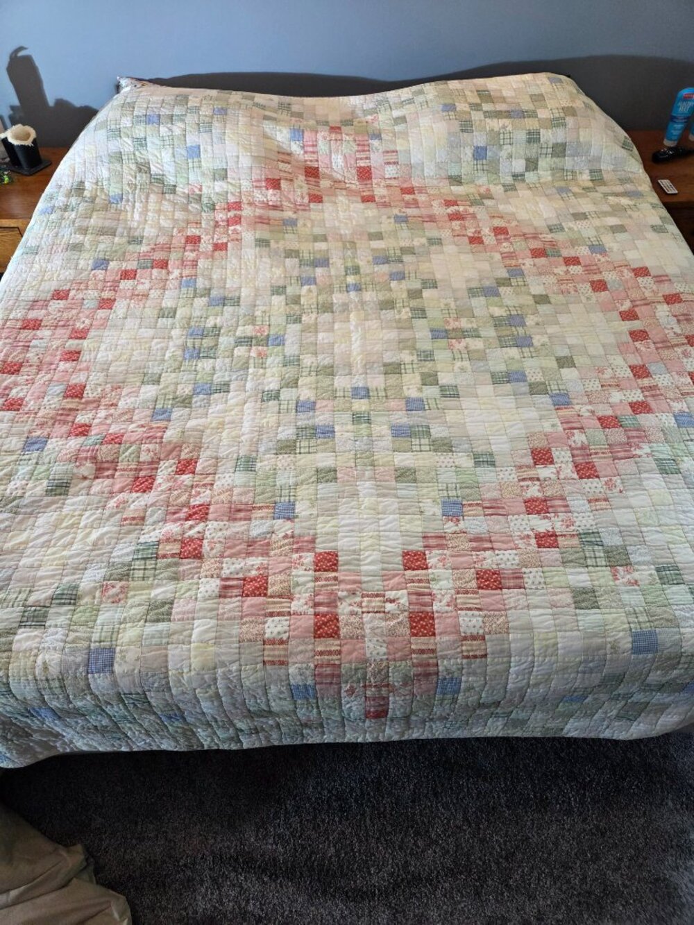 Vintage reversable postage stamp quilt queen
